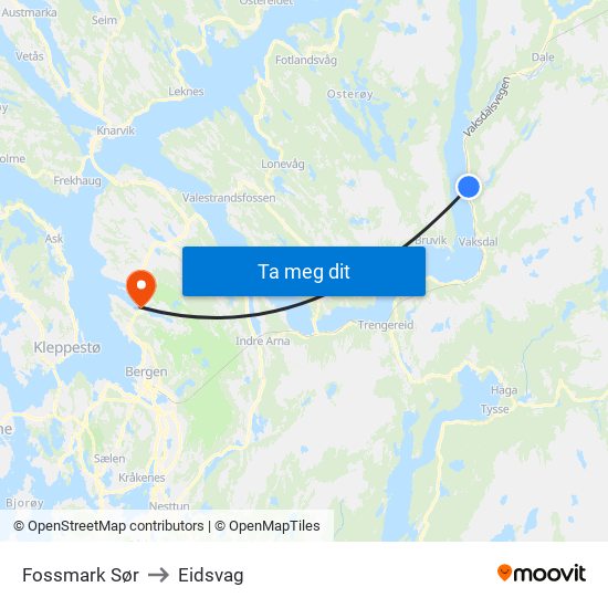 Fossmark Sør to Eidsvag map