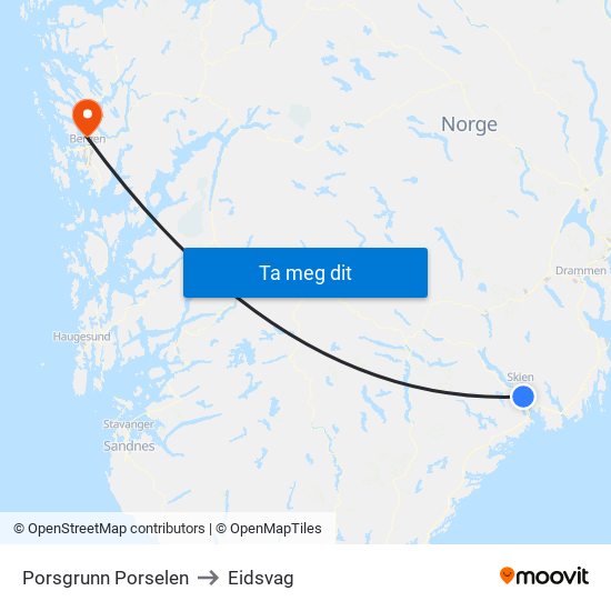 Porsgrunn Porselen to Eidsvag map