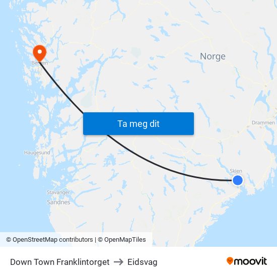 Down Town Franklintorget to Eidsvag map