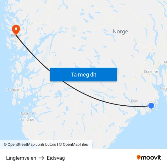 Linglemveien to Eidsvag map