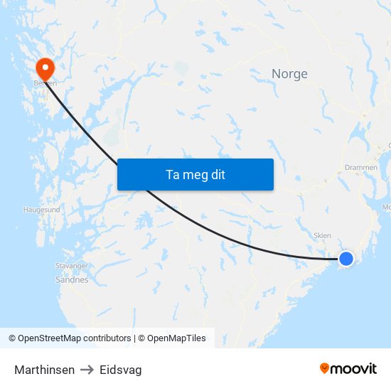 Marthinsen to Eidsvag map