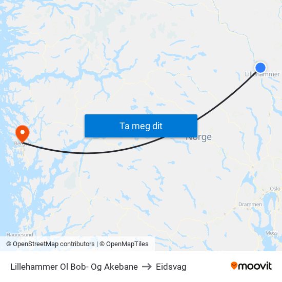 Lillehammer Ol Bob- Og Akebane to Eidsvag map