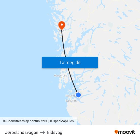 Jørpelandsvågen to Eidsvag map