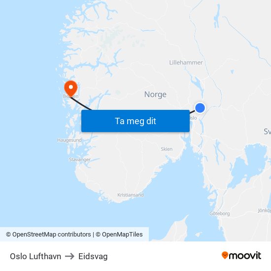 Oslo Lufthavn to Eidsvag map