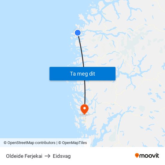 Oldeide Ferjekai to Eidsvag map