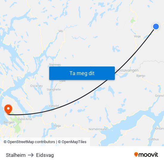 Stalheim to Eidsvag map