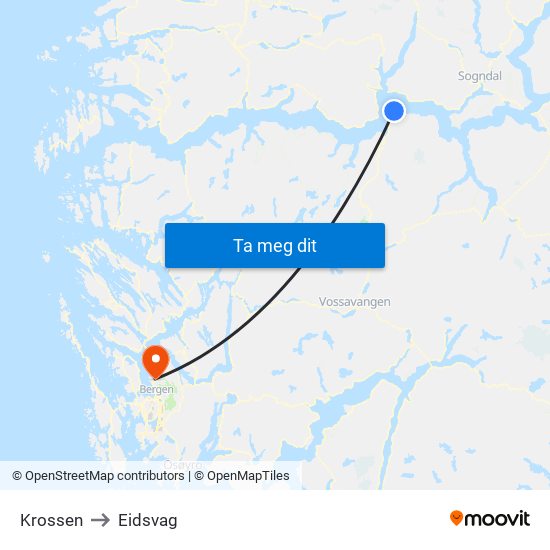 Krossen to Eidsvag map