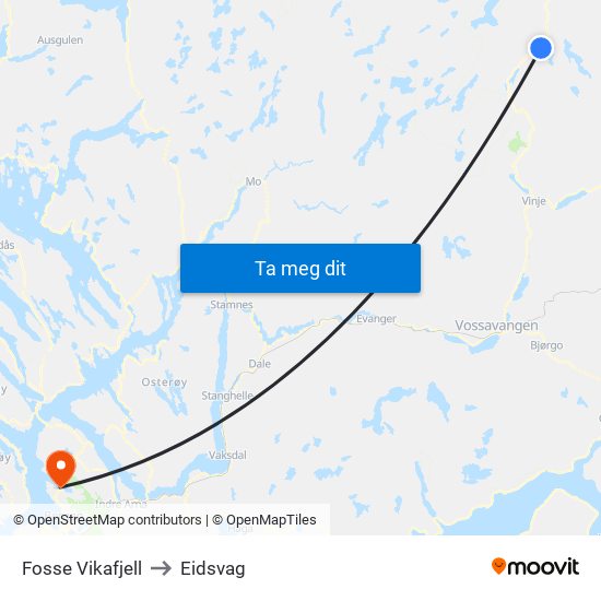 Fosse Vikafjell to Eidsvag map