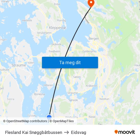 Flesland Kai Snøggbåtbussen to Eidsvag map