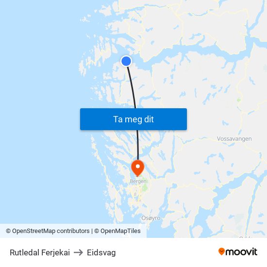 Rutledal Ferjekai to Eidsvag map