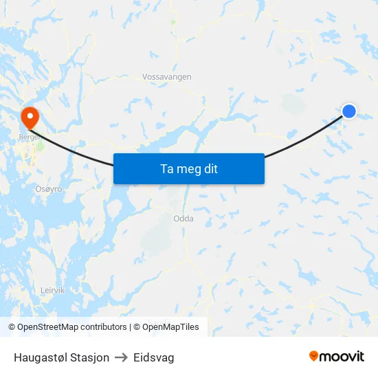 Haugastøl Stasjon to Eidsvag map