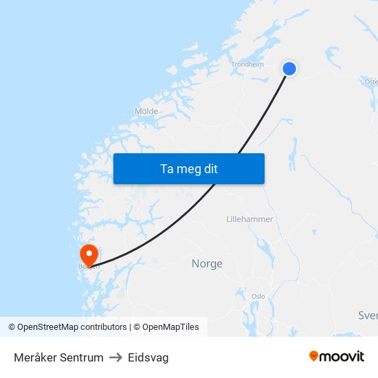 Meråker Sentrum to Eidsvag map