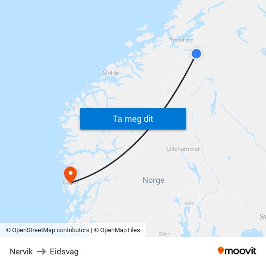 Nervik to Eidsvag map