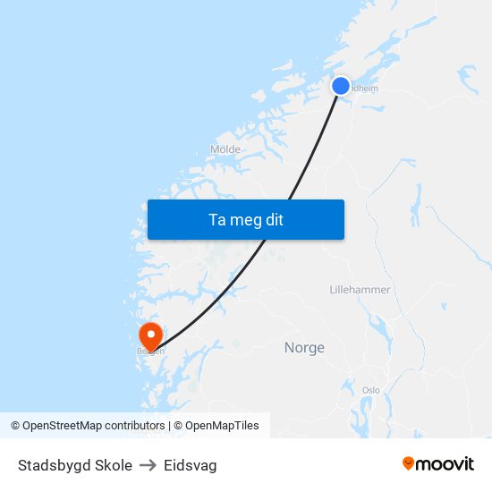 Stadsbygd Skole to Eidsvag map