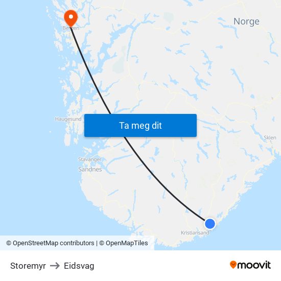 Storemyr to Eidsvag map