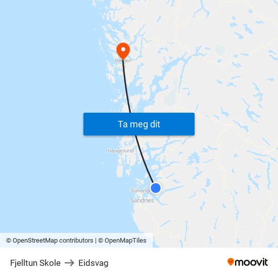 Fjelltun Skole to Eidsvag map