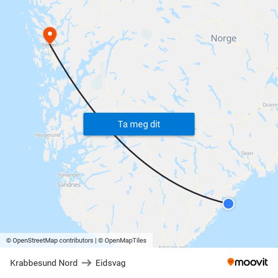 Krabbesund Nord to Eidsvag map