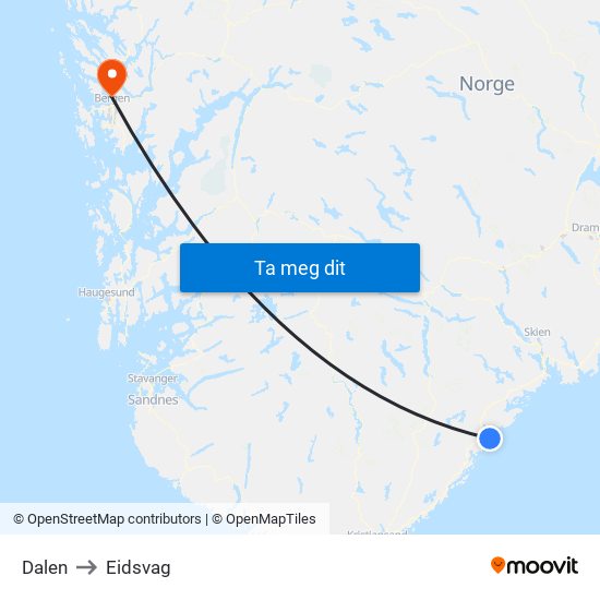 Dalen to Eidsvag map