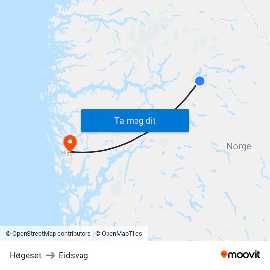 Høgeset to Eidsvag map