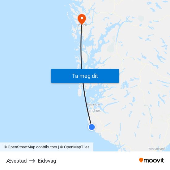 Ævestad to Eidsvag map