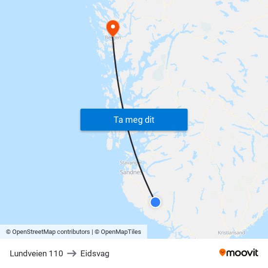 Lundveien 110 to Eidsvag map