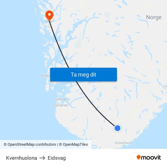Kvernhuslona to Eidsvag map