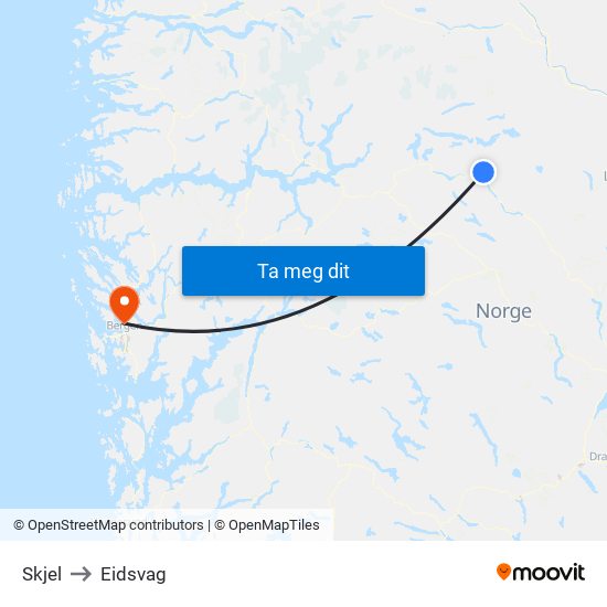 Skjel to Eidsvag map