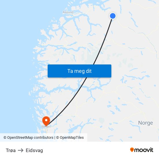 Trøa to Eidsvag map