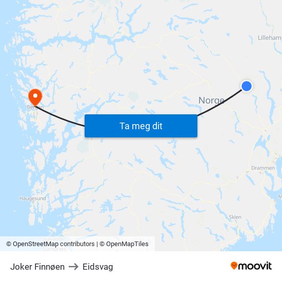 Joker Finnøen to Eidsvag map