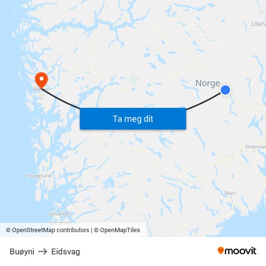 Buøyni to Eidsvag map