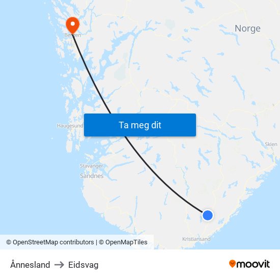 Ånnesland to Eidsvag map