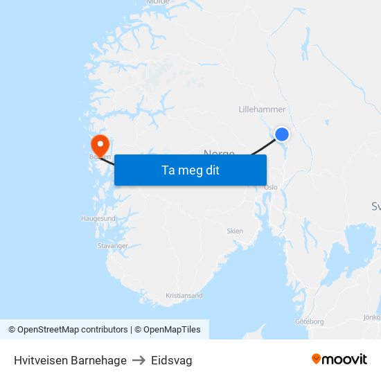 Hvitveisen Barnehage to Eidsvag map