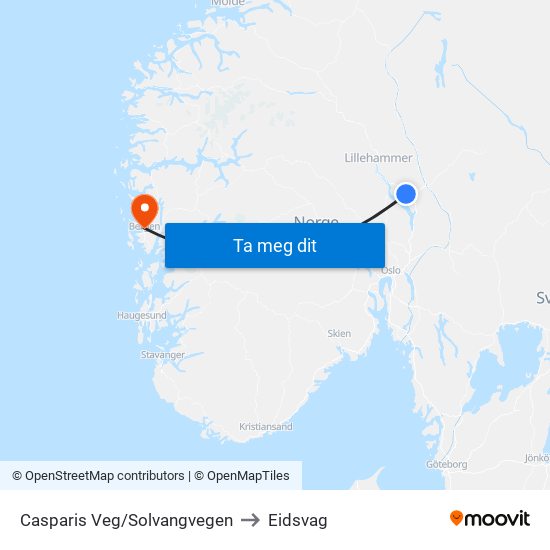 Casparis Veg/Solvangvegen to Eidsvag map