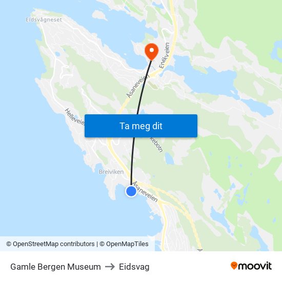 Gamle Bergen Museum to Eidsvag map
