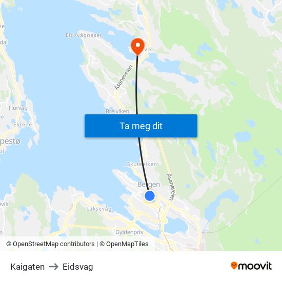 Kaigaten to Eidsvag map