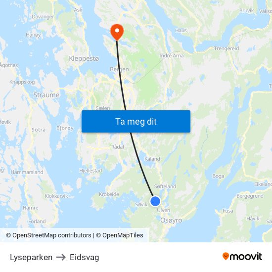 Lyseparken to Eidsvag map