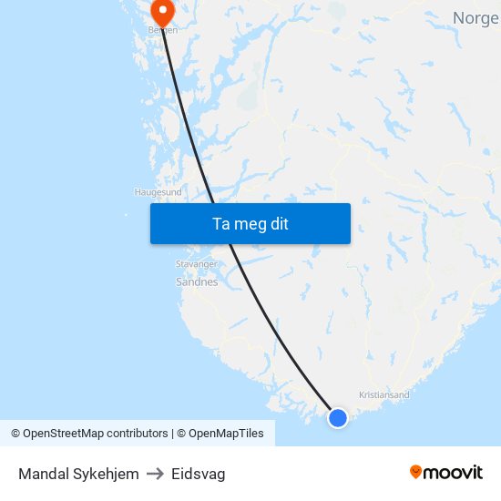 Mandal Sykehjem to Eidsvag map