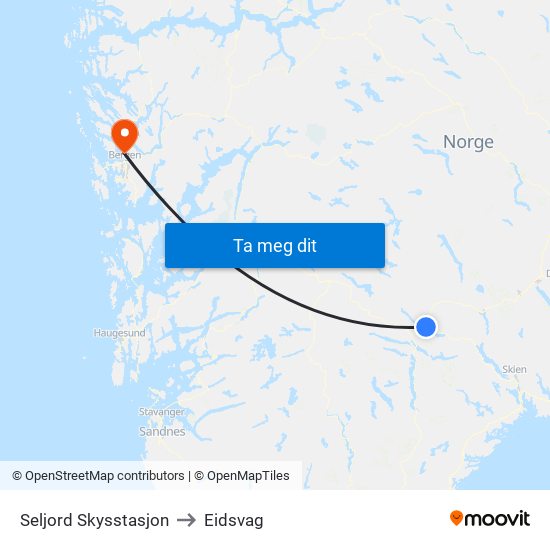 Seljord Skysstasjon to Eidsvag map