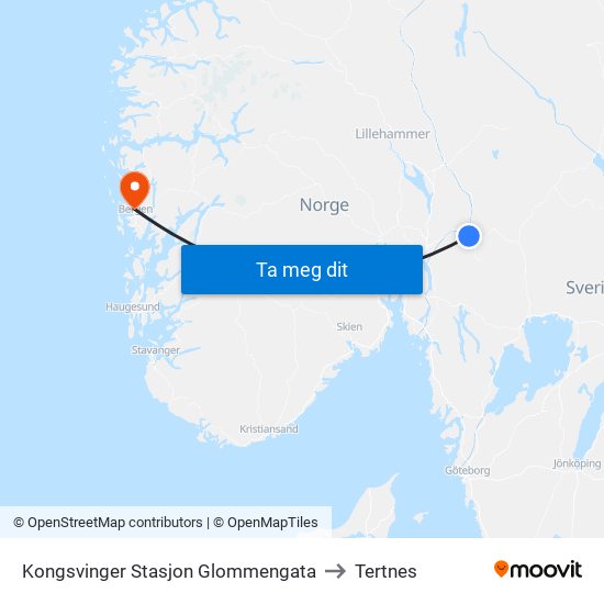 Kongsvinger Stasjon Glommengata to Tertnes map