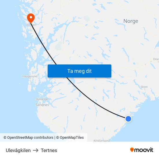 Ulevågkilen to Tertnes map