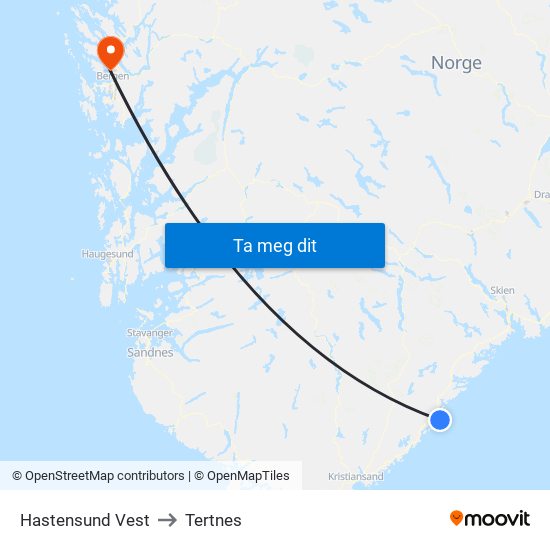 Hastensund Vest to Tertnes map