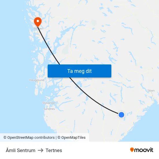 Åmli Sentrum to Tertnes map