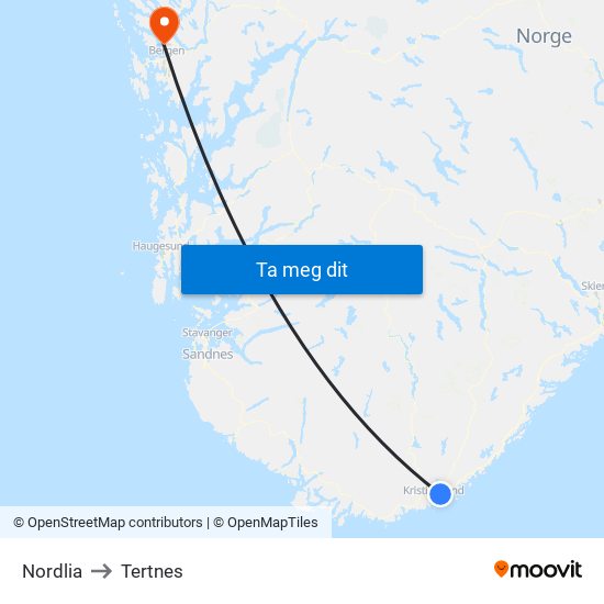 Nordlia to Tertnes map