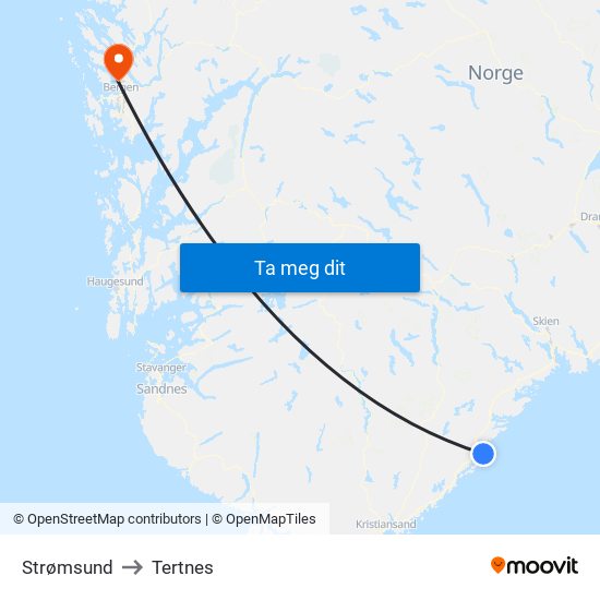 Strømsund to Tertnes map