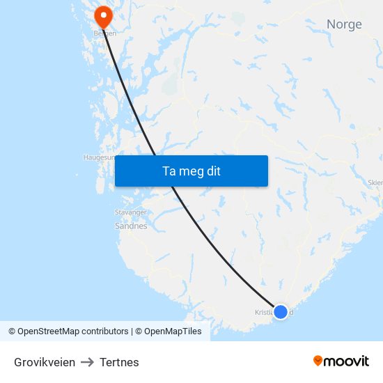 Grovikveien to Tertnes map