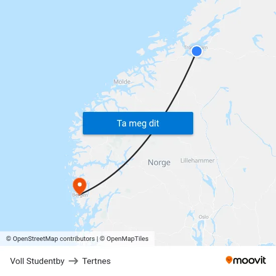 Voll Studentby to Tertnes map