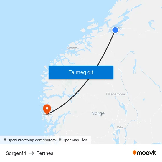 Sorgenfri to Tertnes map