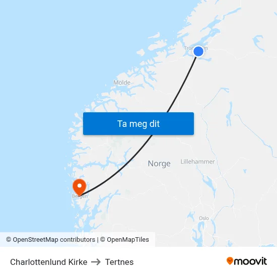 Charlottenlund Kirke to Tertnes map