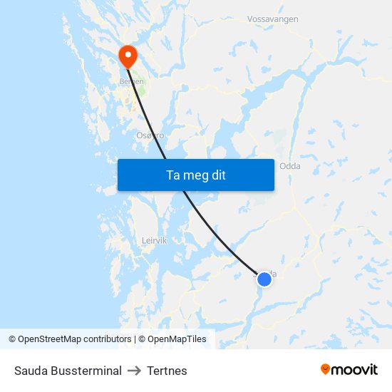 Sauda Bussterminal to Tertnes map
