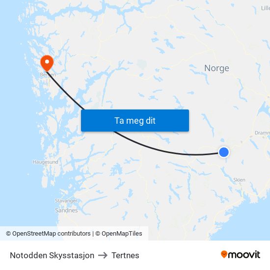 Notodden Skysstasjon to Tertnes map